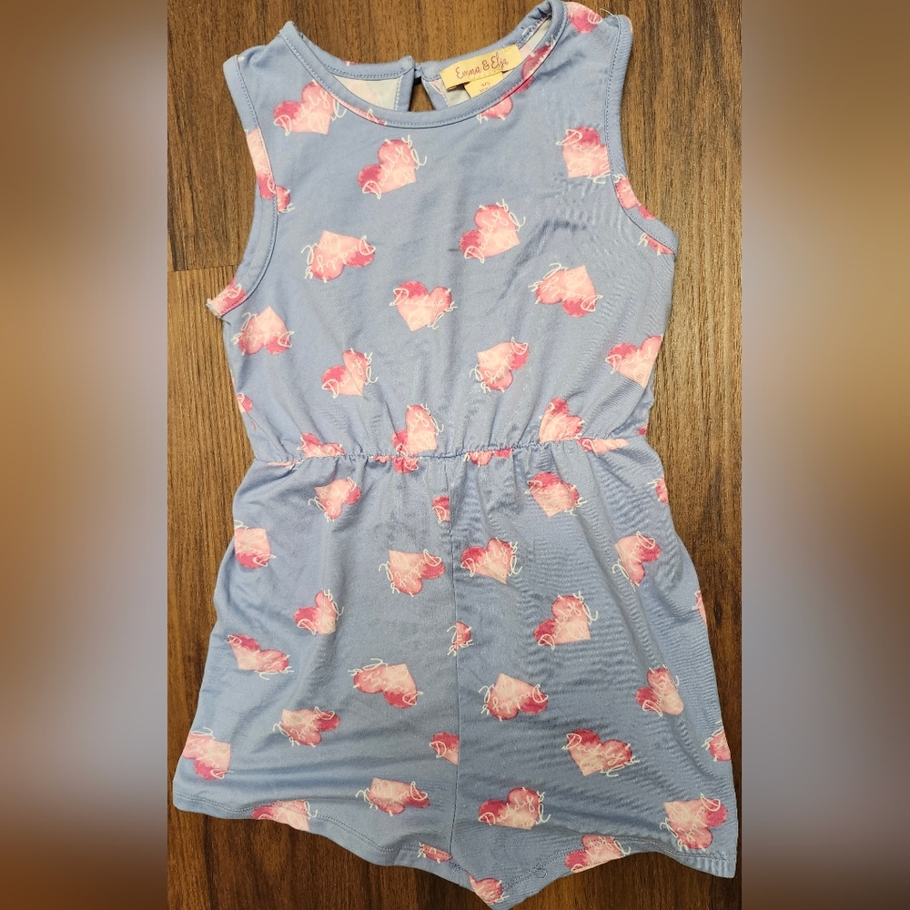 Very Gently Loved Little Girls Sz 4/5 Emma & Elsa Sleeveless Blue Romper - RARE!